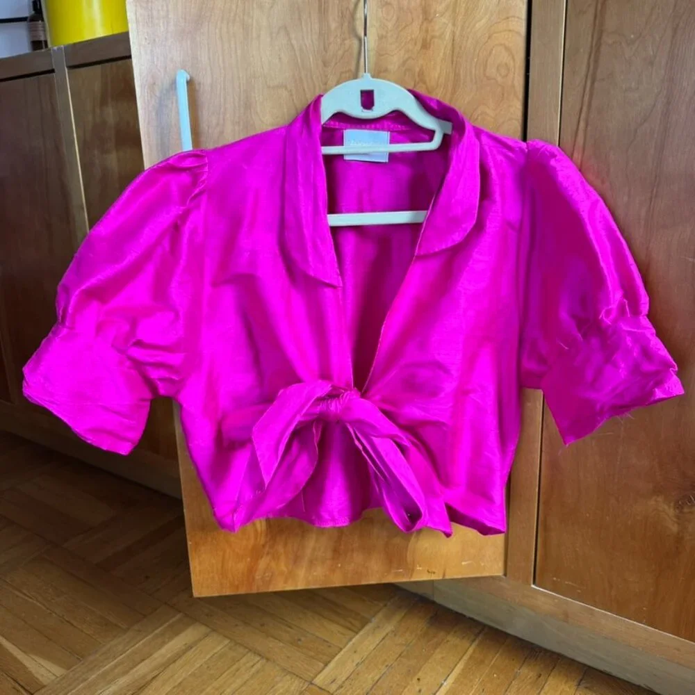 Maison Cleo Ruched Silk wrap top No Scrunchie (sz 38) - Picture 2 of 12